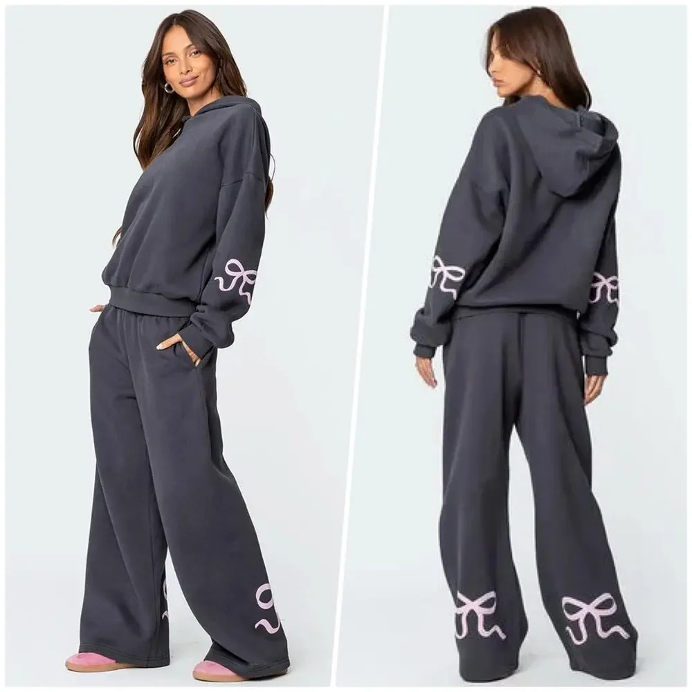 Edikted | Women | Bonney Bow Detail Gray Oversized Hoodie Matching Set | Small